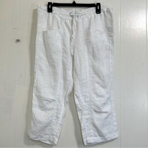 CAbi CABI White Drawstring Waist 100% Linen Cropped Capri Pants Size Small.